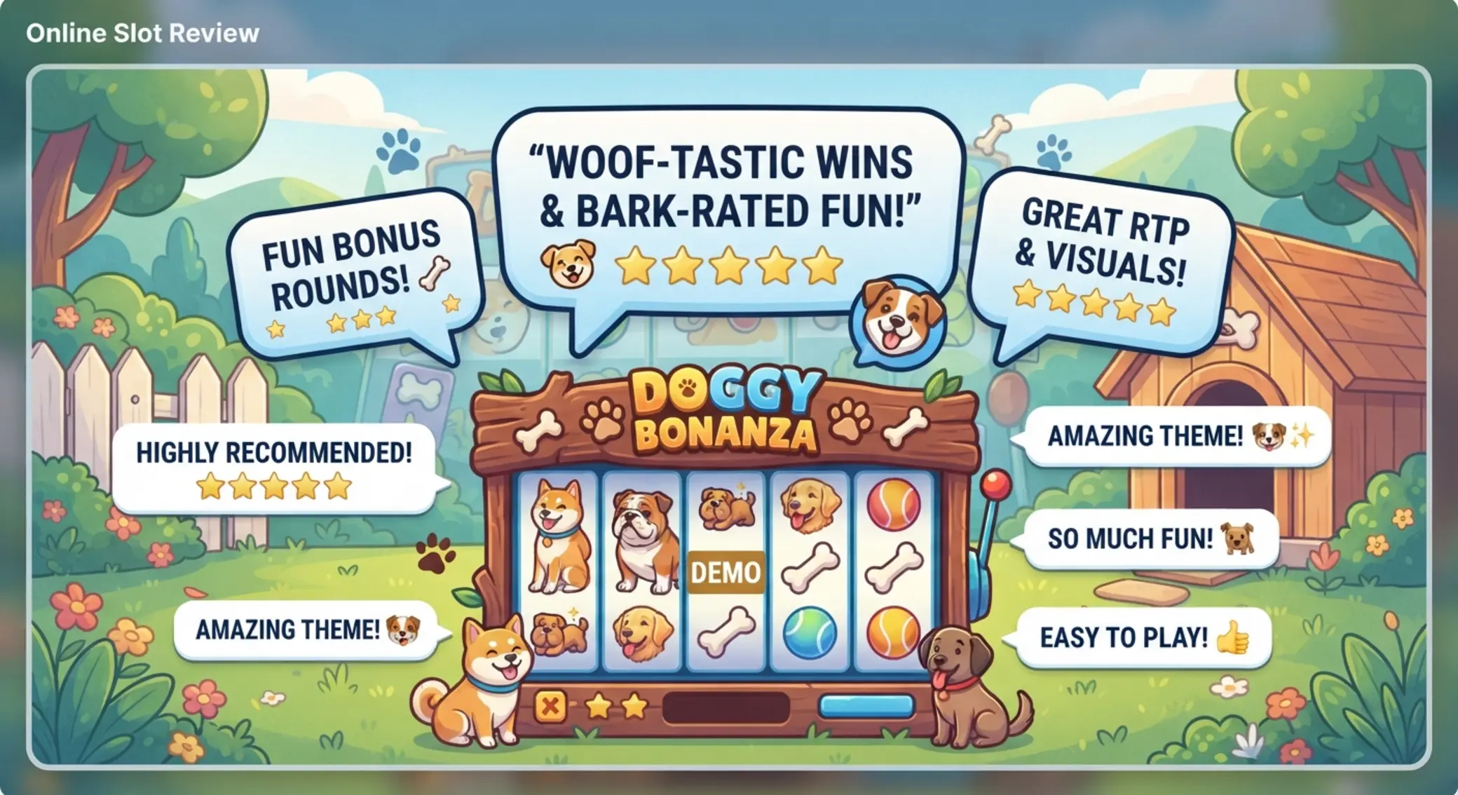 Játékos vélemények a Dog House demóról Stilizált játékos vélemények kutyás slot hangulattal