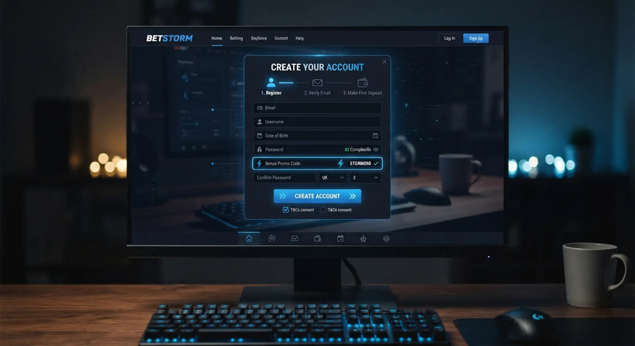 GGbet regisztráció és bónuszkód mező illusztrációja