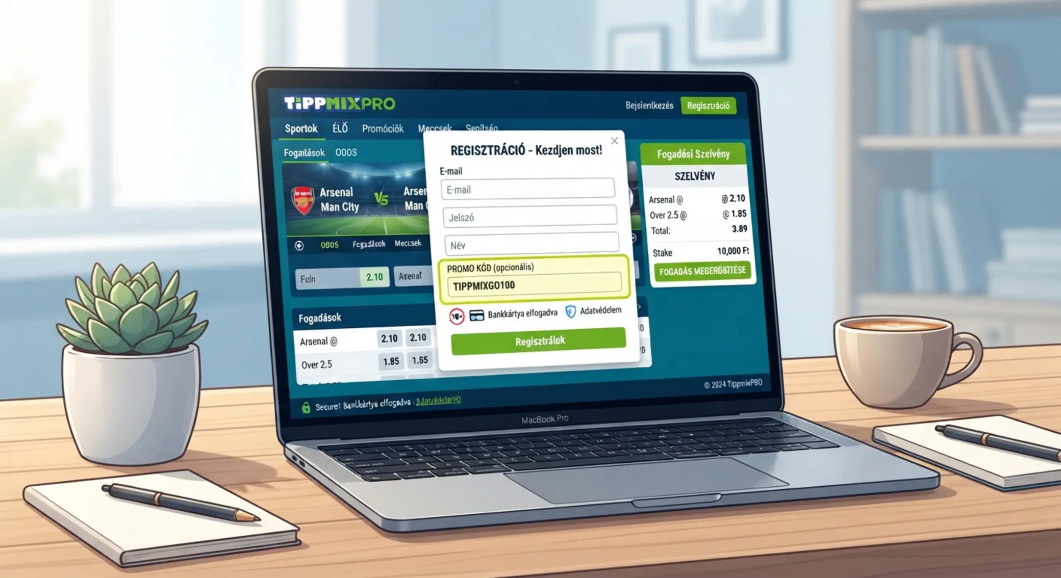 TippmixPRO regisztráció és promóciós kód mező