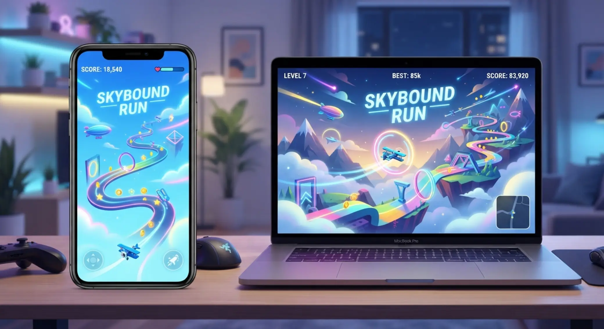 Repülős arcade játék hangulat Stilizált repülős arcade játék illusztráció