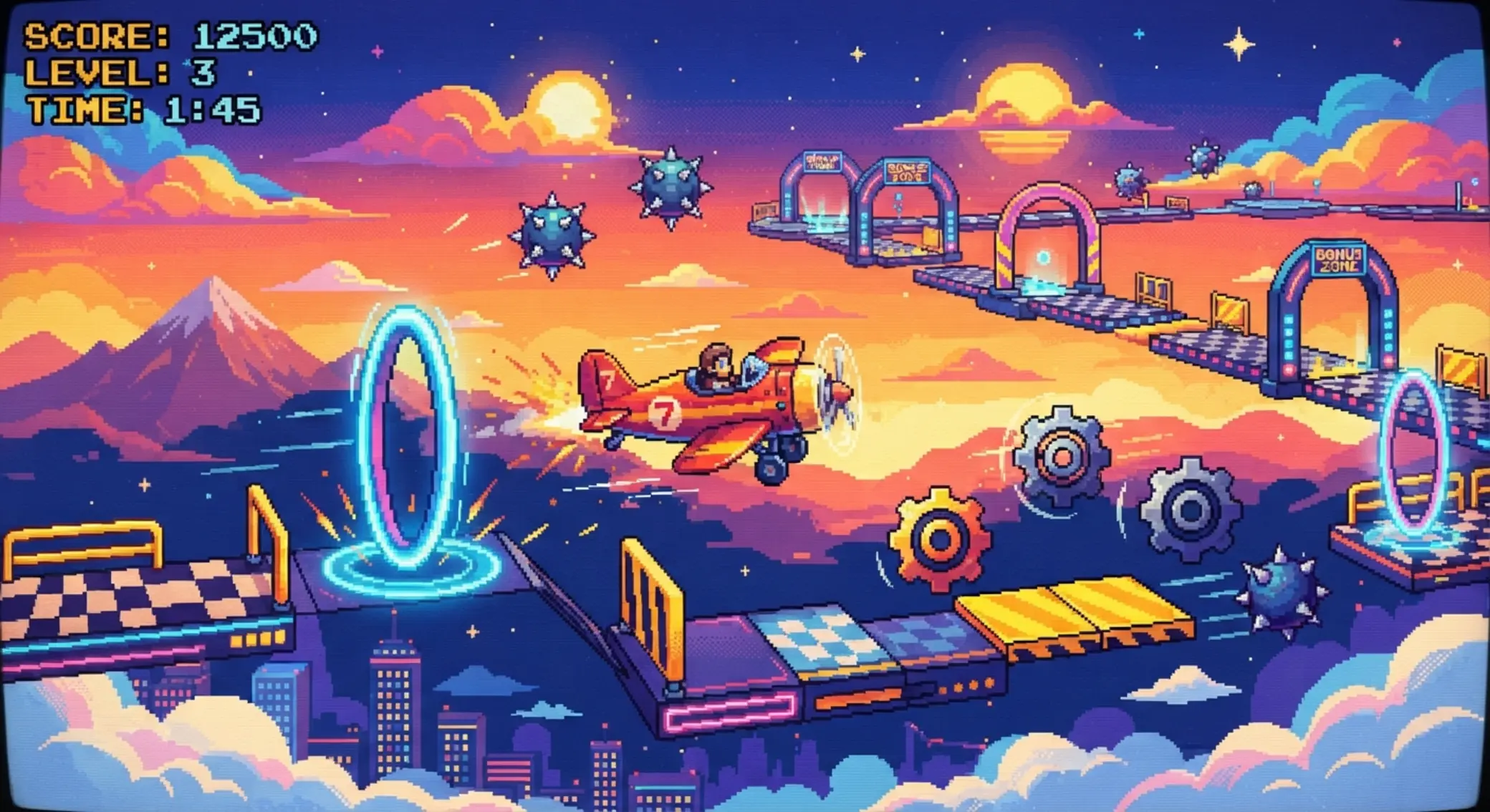 Avia Masters játékmenet hangulata Repülőgép akadálypályán retro arcade stílusban