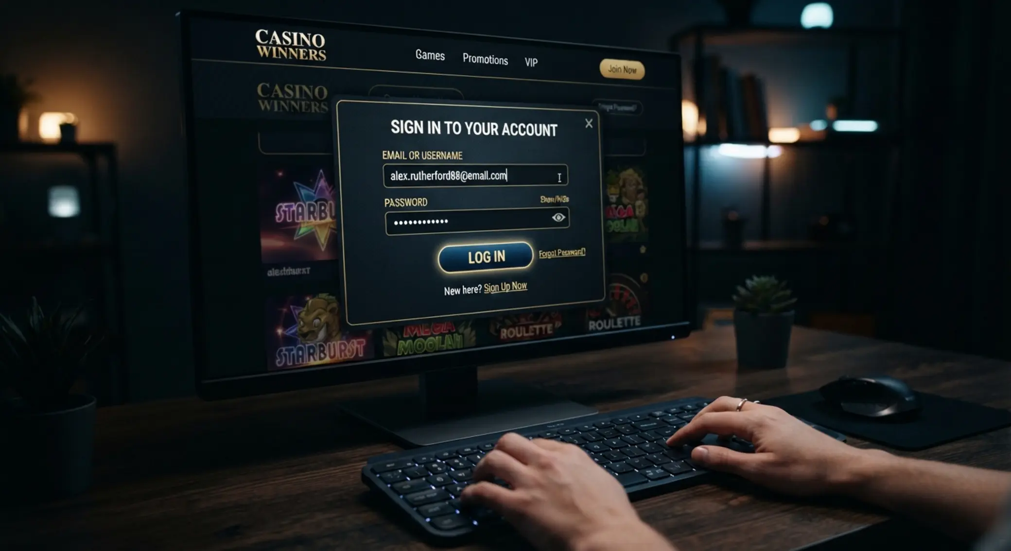 Online kaszinó bejelentkezés lépésről lépésre Felhasználó online kaszinó fiókba jelentkezik be számítógépen