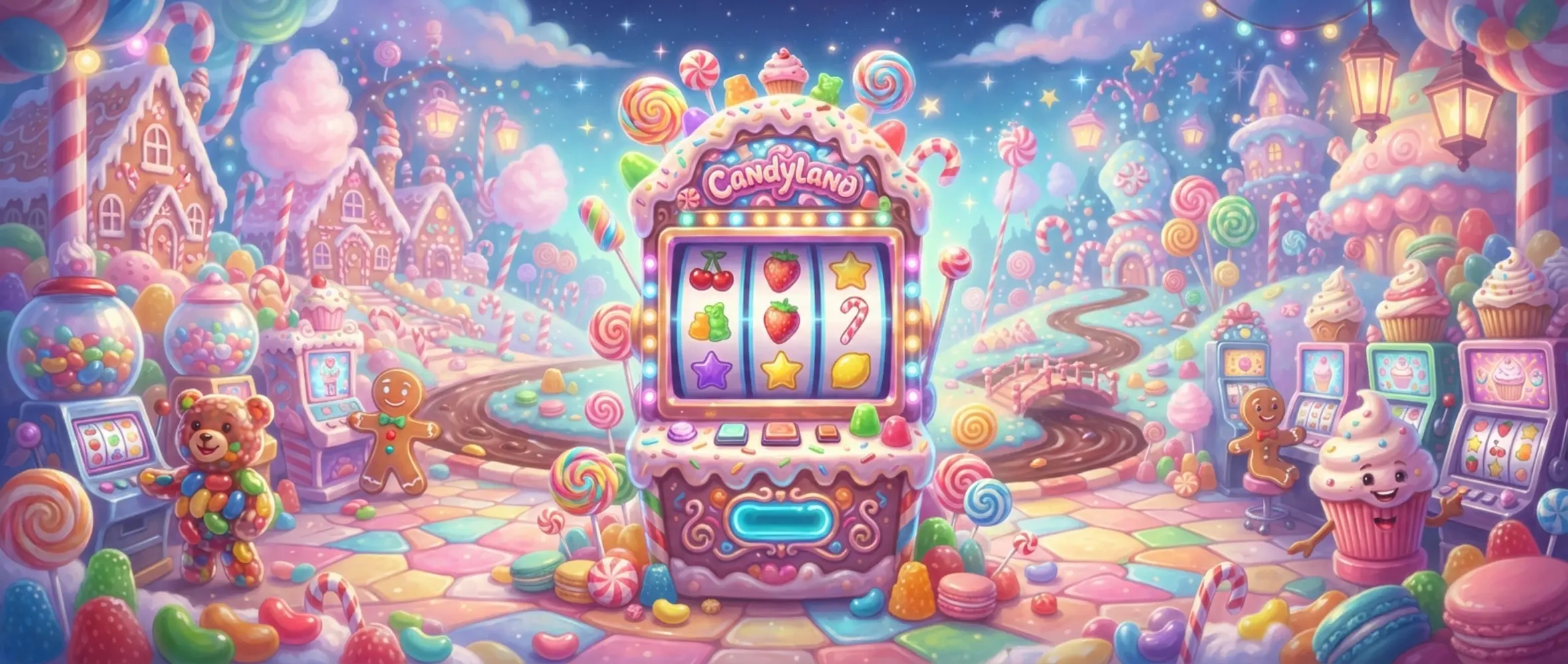 Sweet Bonanza hangulatú cukorkás banner