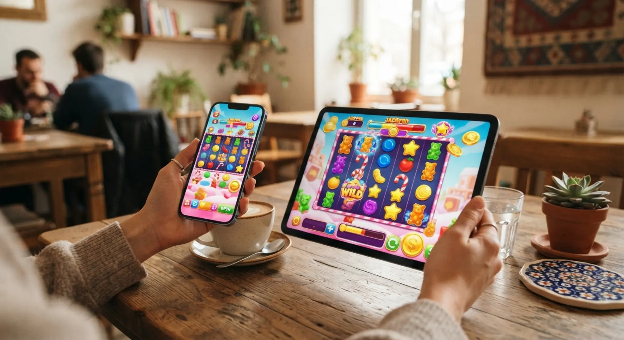 Cukorkás slot mobiltelefonon otthoni környezetben